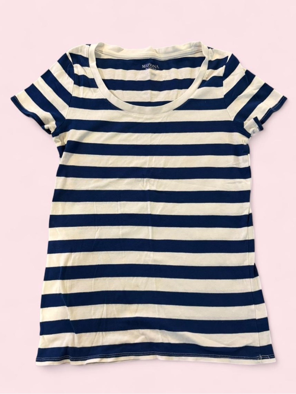 Merona Blue & White Striped Scoop Neck Tee Size S